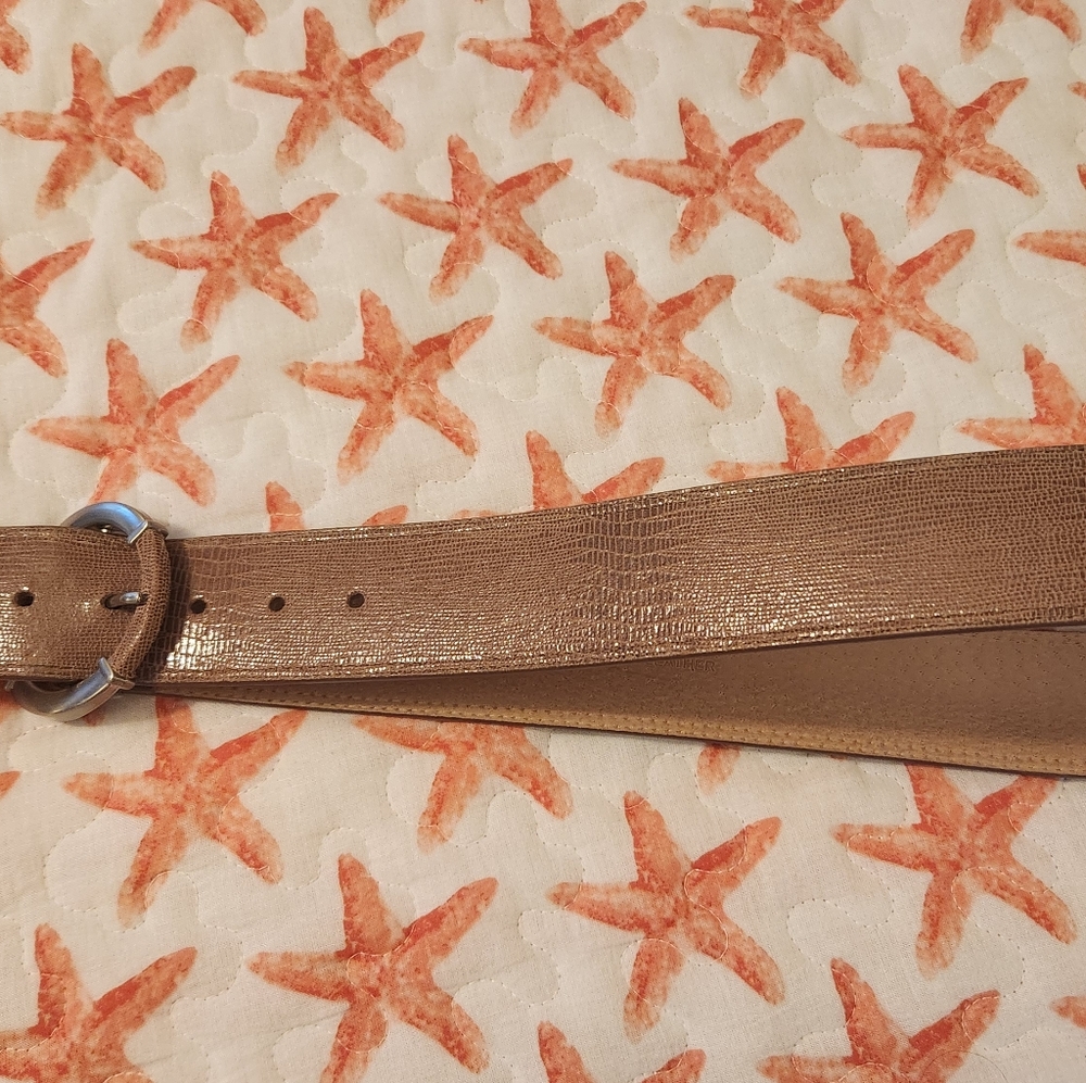 Light Brown Leather Textured Belt with Silver Buckle - Picture 8 of 8